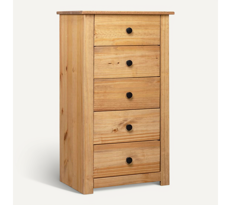 Buffet Avec 5 Tiroirs Et étagère D'affichage 46x40x89 Cm Pin Gamme Panama