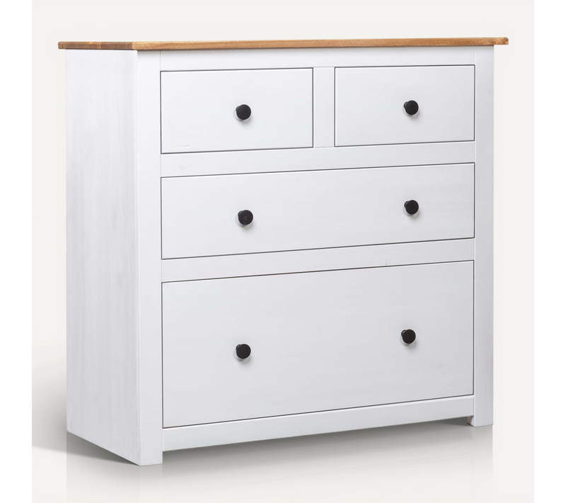Buffet 1 Pièce 4 Tiroirs En Pin Massif Blanc Rustique Panama Range Armoire De Rangement