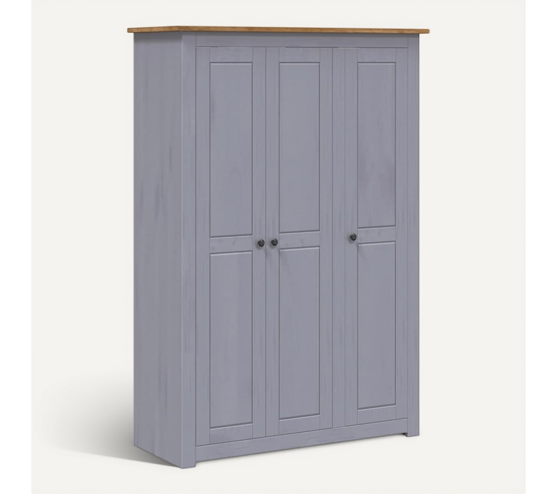 Garde-robe 3 Portes Gris 118x50x171,5 Cm Pin Assortiment Panama Penderie Armoire De Rangement