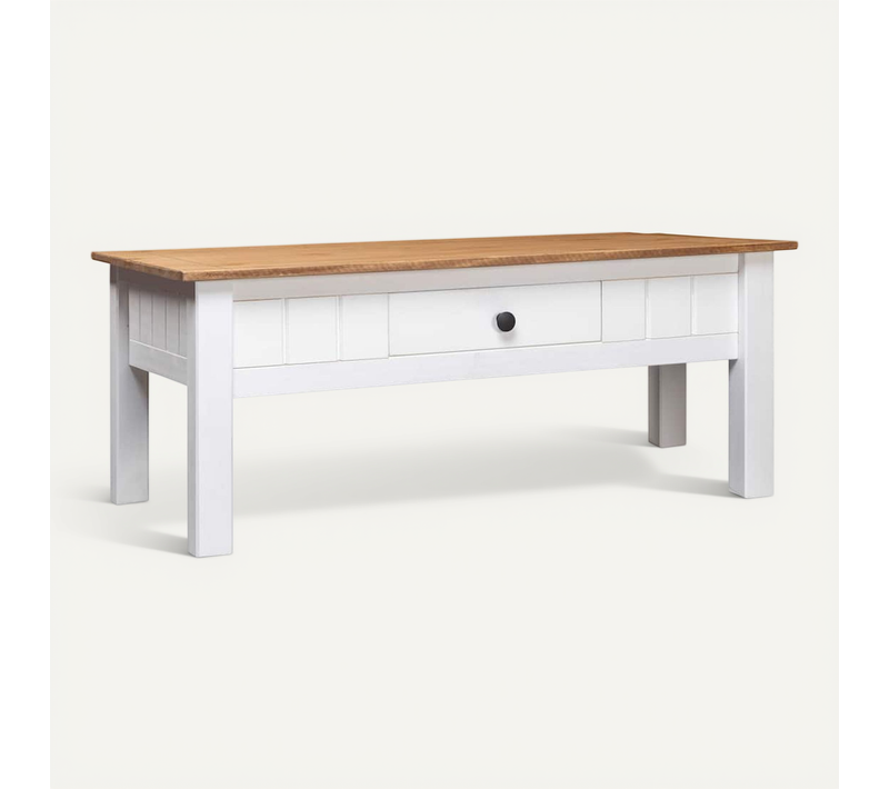 Table Basse Blanc 100x60x43,5 Cm Pin Massif Assortiment Panama