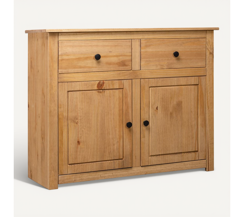 Buffet 1 Pièce 2 Tiroirs 2 Portes En Pin Massif Blanc Panama Range Armoire De Rangement