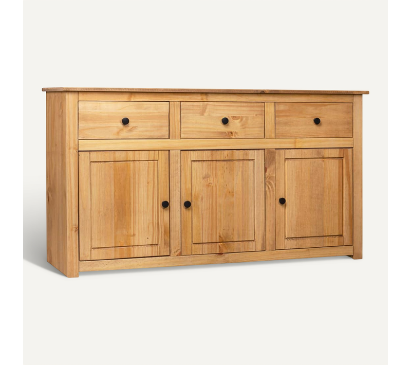 Buffet 135 X 40 X 80 Cm Pin Massif 3 Portes 3 Tiroirs Gamme Panama Couleur Naturelle