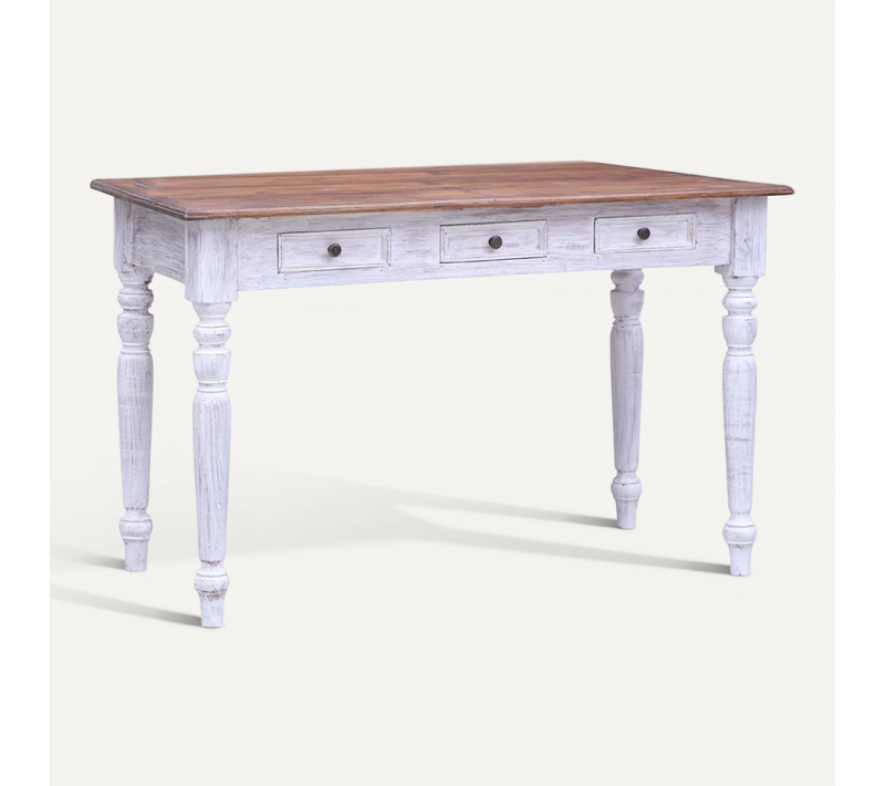 Bureau Avec Tiroirs Blanc 117x57x75 Cm Bois D'acajou Massif