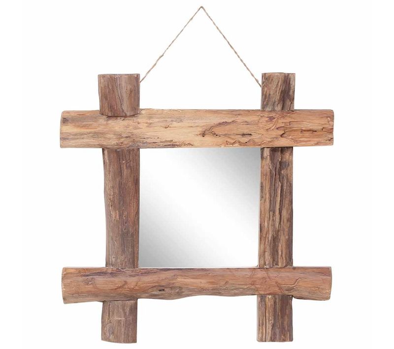 Miroir à Bûches Naturel 50x50 Cm Bois De Teck Recyclé