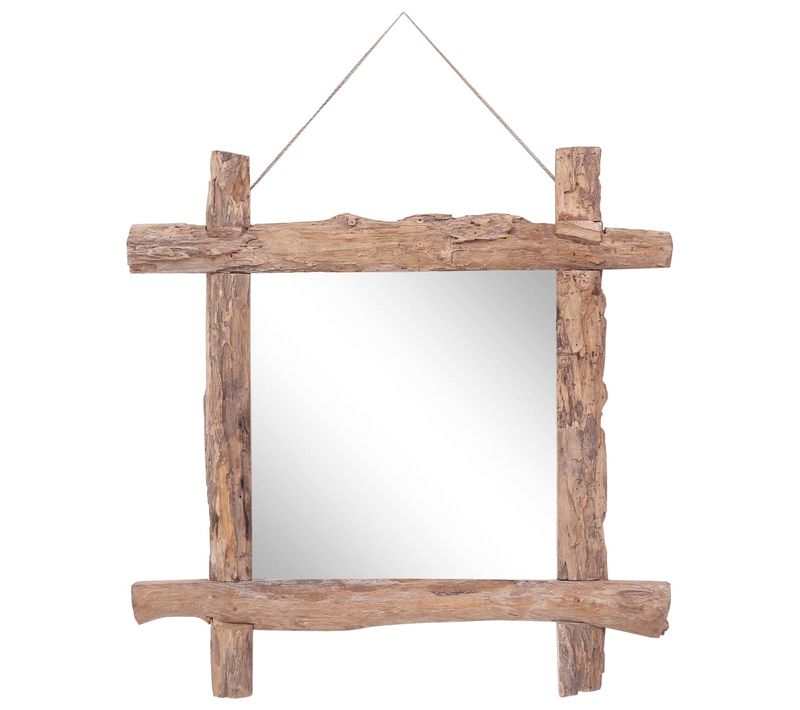 Miroir À Bûches Naturel 70x70 Cm Bois De Teck Recyclé