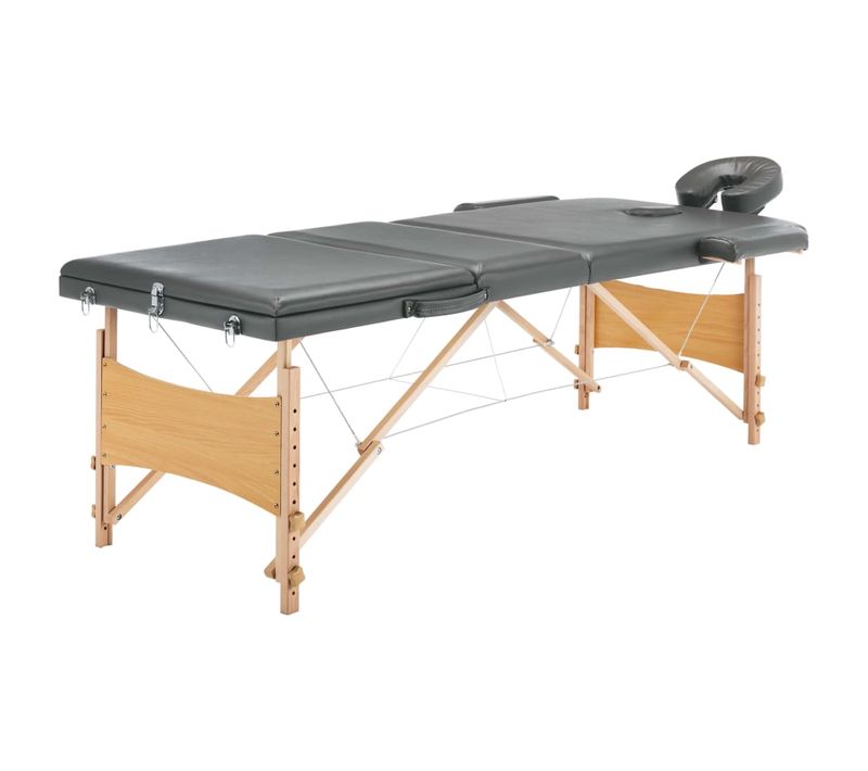 Table De Massage Avec 3 Zones Cadre En Bois Anthracite 186x68cm