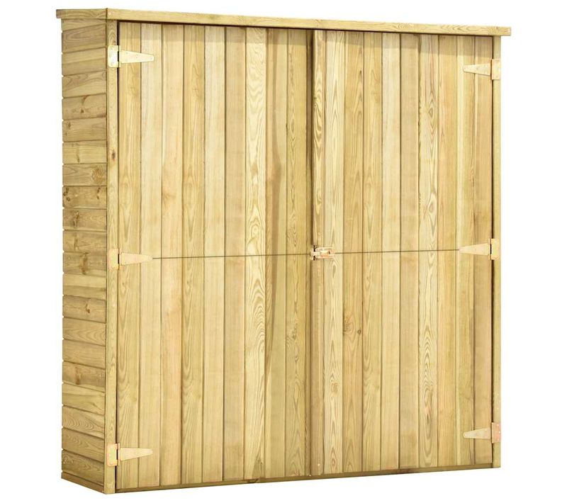 Abri Outils Jardin Pin Imprégné 163x50x171 Cm 4 Étagères Double Porte Compartiment