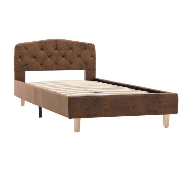 Cadre De Lit Marron Similicuir Daim 90x200 Cm