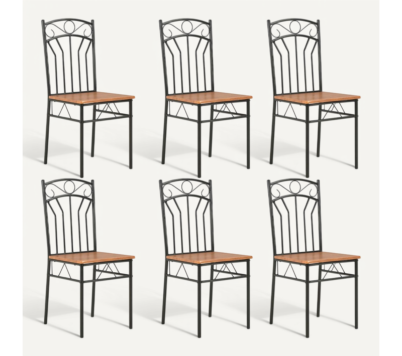 Lot De 6 Chaises À Manger Mdf Marron Avec Structure Acier Noir