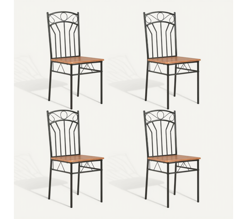 Lot De 4 Chaises À Manger Mdf Marron Avec Structure Acier Noir