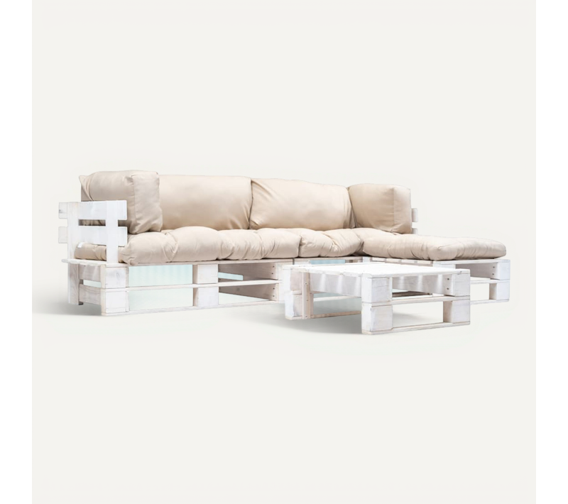 Salon De Jardin Palette 4 PCs Avec Coussins Sable Bois