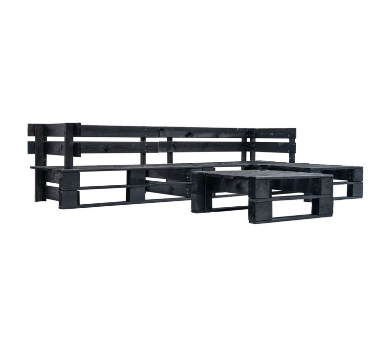 Canapés De Jardin Palette 4 Pièces Noir Bois