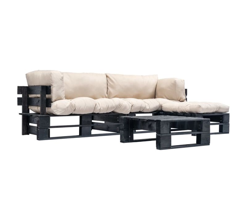 Salon De Jardin Palette 4 PCs Avec Coussins Sable Bois