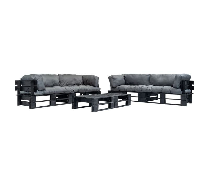 Salon De Jardin Palette 6 PCs Avec Coussins Gris Bois