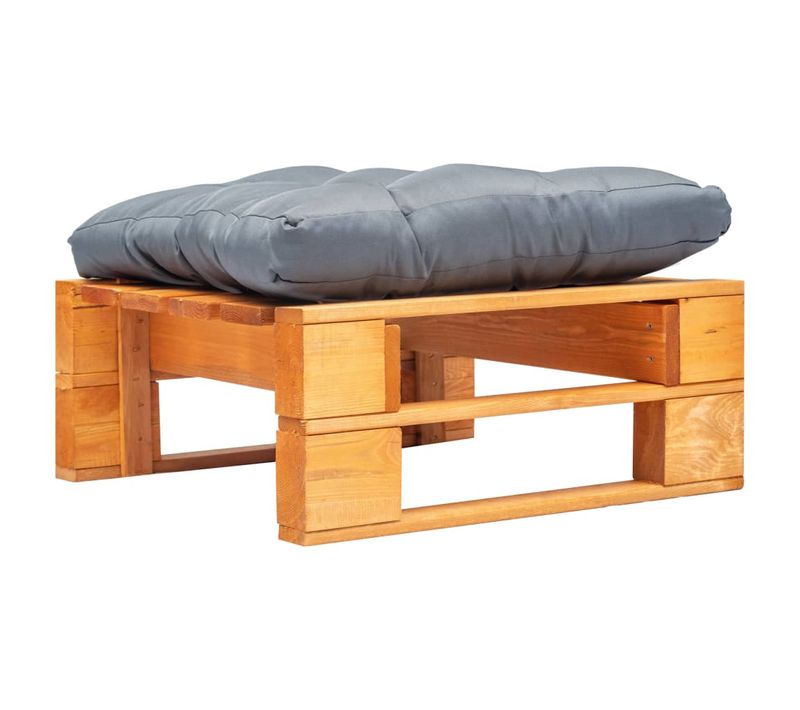 Repose-pied Palette De Jardin Et Coussin Gris Marron Miel Bois