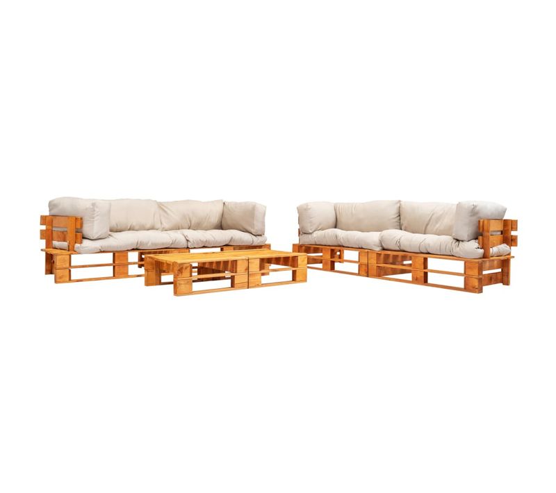 Salon De Jardin Palette 6 PCs Avec Coussins Sable Bois