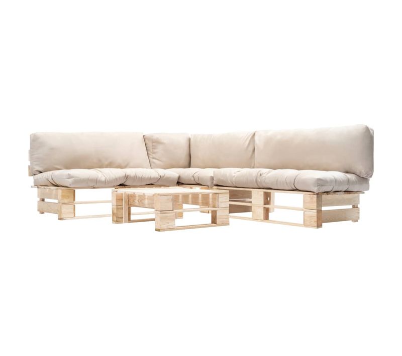 Canapés De Jardin Palette 4 PCs Avec Coussins Sable Bois