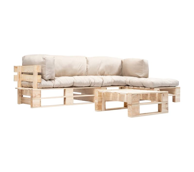 Salon De Jardin Palette 4 PCs Avec Coussins Sable Bois