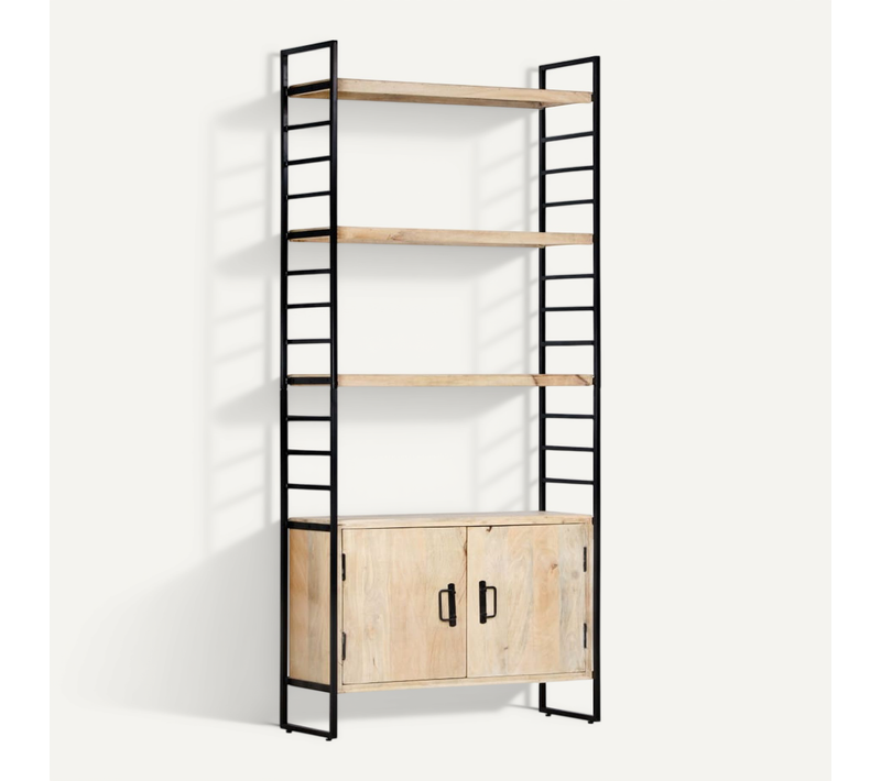 Bibliothèque À 4 Niveaux 80x30x180 Cm Bois De Manguier Massif