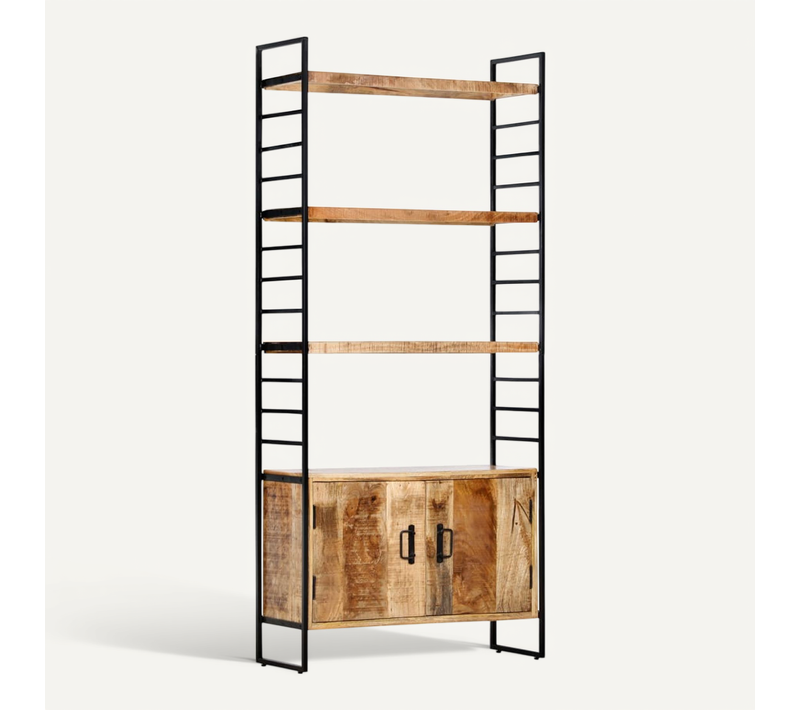 Bibliothèque à 4 Niveaux 80x30x180 Cm Bois De Manguier Brut