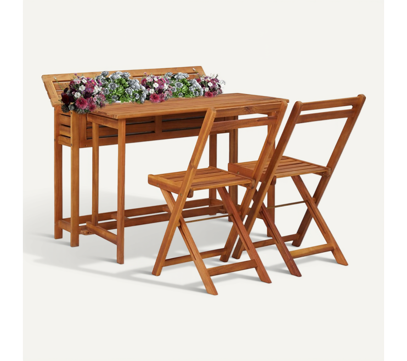 Table À Jardinière Et 2 Chaises De Bistro Bois D'acacia Massif Pliable