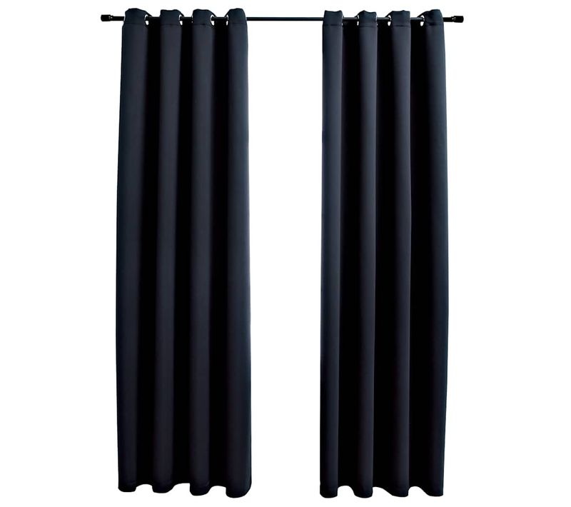 Rideaux Occultants Avec Anneaux En Métal 2 Pièces Noir 140x175 Cm