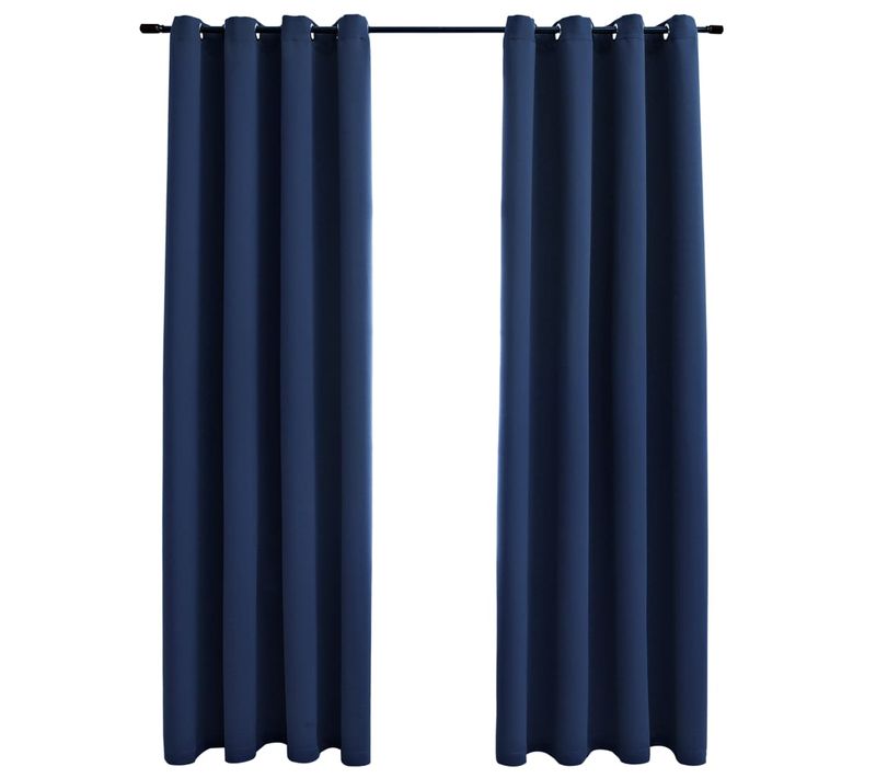 Rideaux Occultants Avec Anneaux En Métal 2 PCs Bleu 140x175 Cm