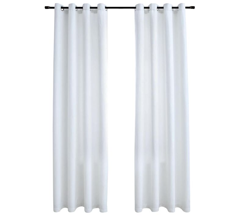 Rideau Occultant Et Anneaux En Métal 2pcs Blanc Cassé 140x175cm