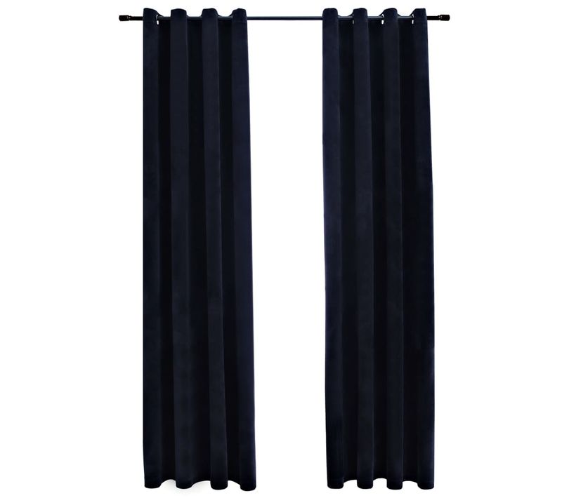 Rideaux Occultants Avec Anneaux 2 PCs Velours Noir 140x175 Cm