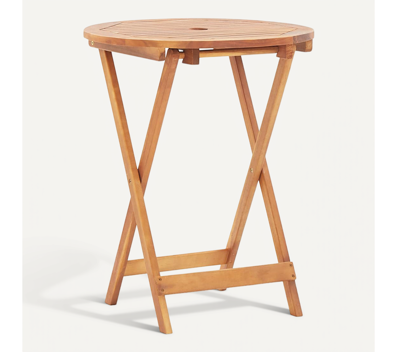 Table De Jardin Pliante 60x75 Cm En Bois D'acacia Gris Avec Trou Pour Parasol Pliable