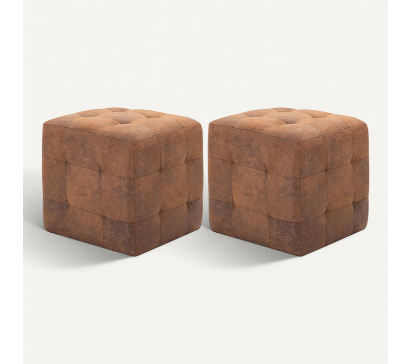 2 Pièces Poufs Marron 30 X 30 X 30 Cm Simili Daim