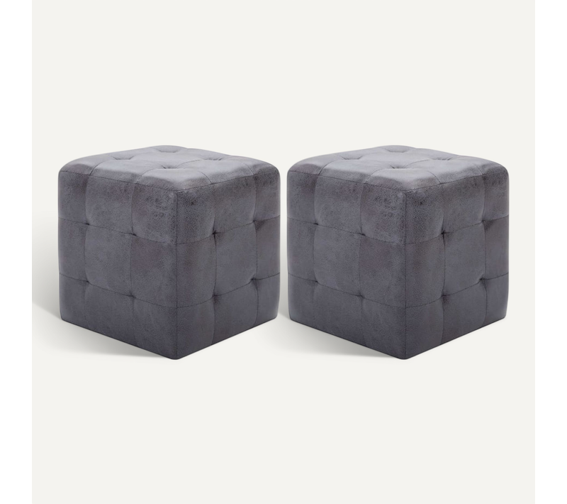 2 Pièces Poufs Gris 30 X 30 X 30 Cm Simili Daim