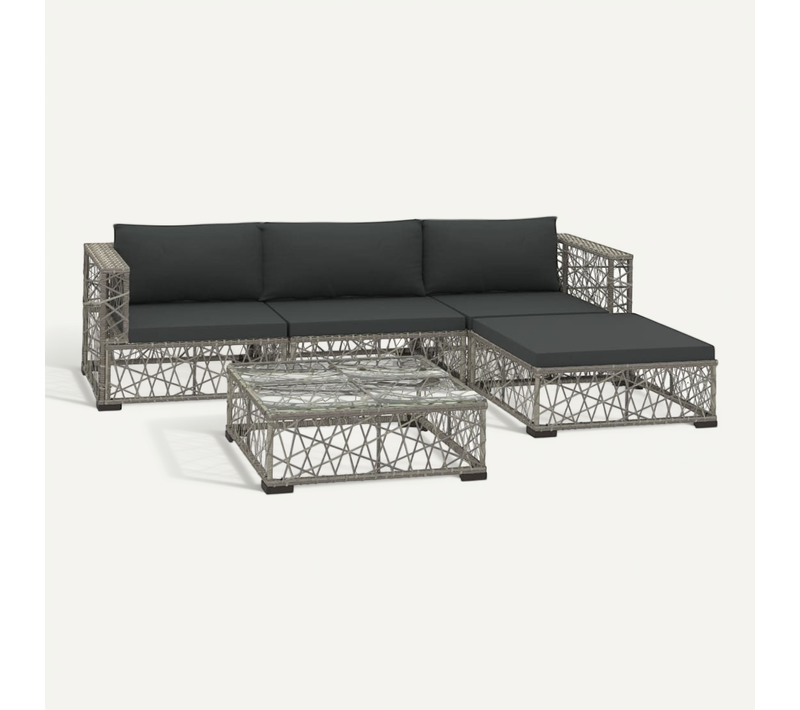 Salon De Jardin 5 Pièces Avec Coussins Résine Tressée Gris Modulaire
