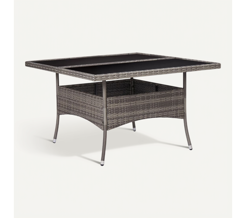 Table à Manger D'extérieur Gris Résine Tressée Et Verre