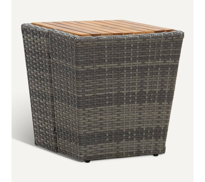 Table À Thé Gris 41,5x41,5x43cm Résine Tressée Et Bois D'acacia