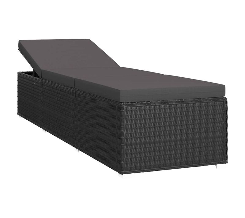 Chaise Longue En Résine Tressée Et Coussin - 195x60x31 Cm - Noir