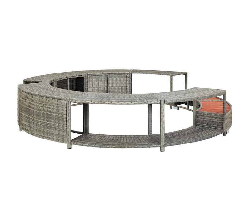 Entourage De Spa Gris Résine Tressée Structure Acier Eucalyptus 283 Cm Diamètre