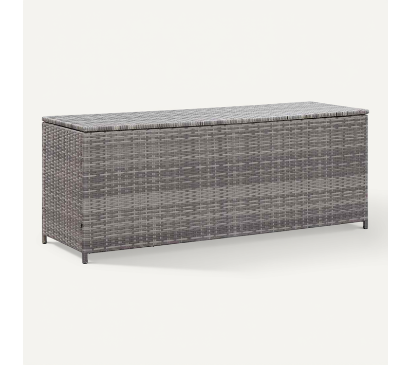 Boîte De Rangement De Jardin Gris 150x50x60 Cm Résine Tressée Caisse Coffre Patio Terrasse