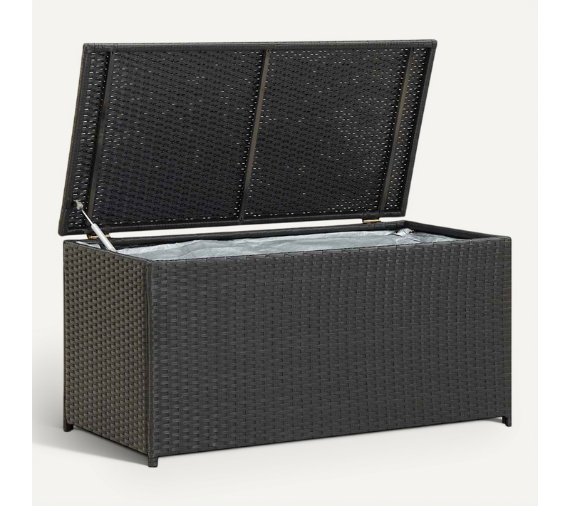 Vidaxl Boîte De Rangement De Jardin Résine Tressée 100x50x50 Cm Noir Coffre De Stockage Terrasse