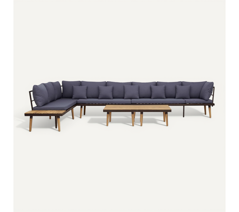 Salon De Jardin 8 Places Avec Coussins Bois D'acacia Solide Durable Mobilier De Patio