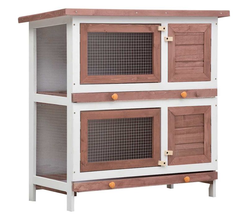 Clapier Pour Lapin Avec Maille Et Toit En Asphalte Multi-niveaux 4 Portes Bois Anti-fuite