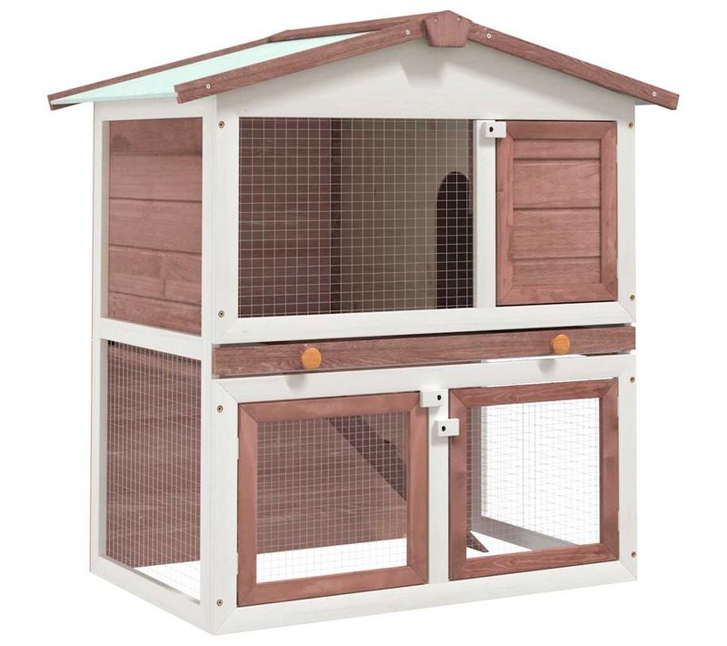 Clapier Pour Lapin Avec Maille Et Toit En Asphalte Multi-niveaux 3 Portes Bois Anti-fuite