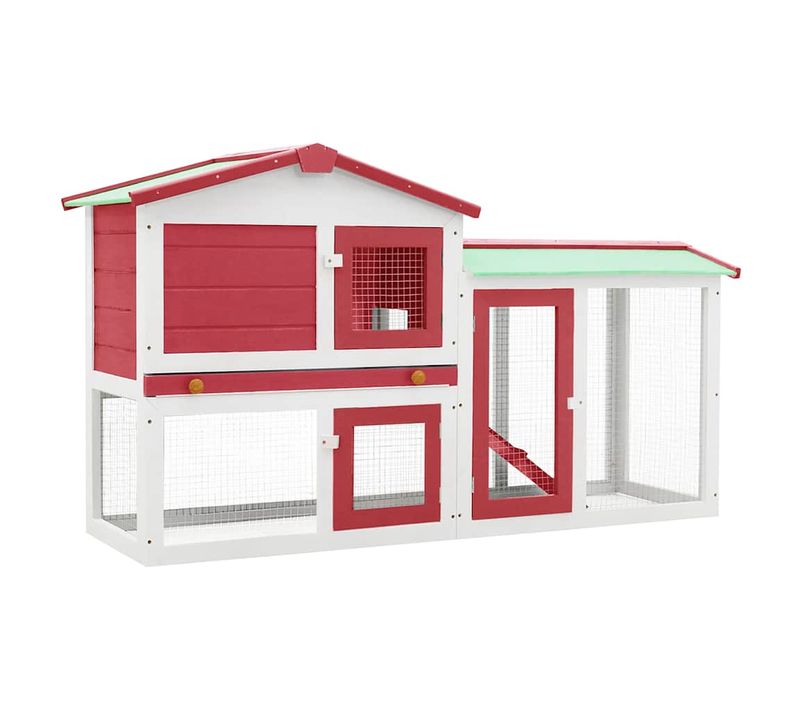 Cage À Lapin 2 Niveaux Mesh Ventilé Plateau Amovible Rouge Blanc 145x45x84 Cm