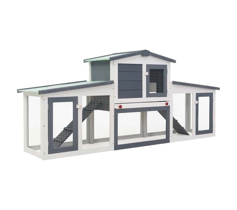 Clapier Large D'extérieur Gris Et Blanc 201x45x85 Cm Bois