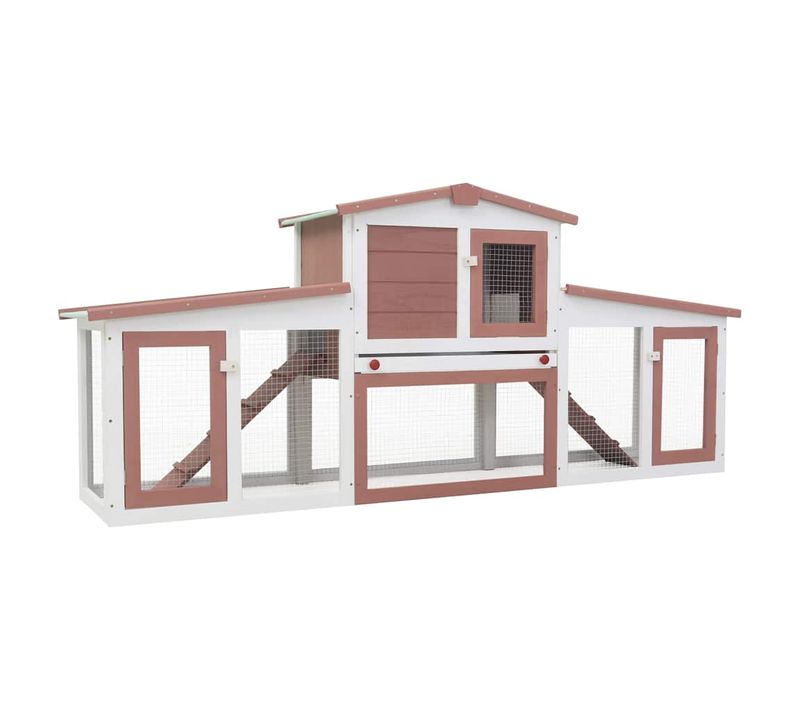 Clapier Large D'extérieur Marron Et Blanc 201x45x85 Cm Bois