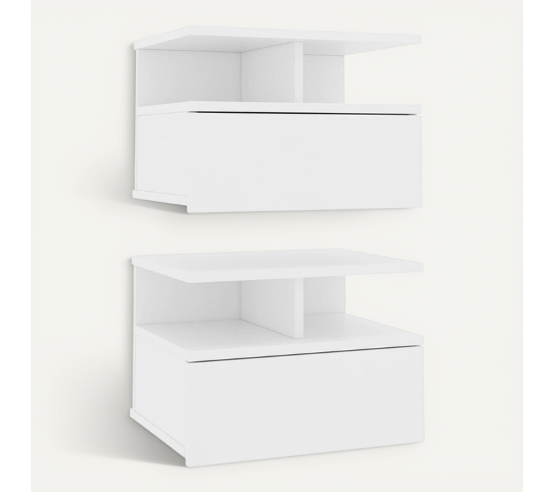 Tables De Chevet 2 Pièces Avec Tiroir Flottantes Blanc 40x31x27 Cm Bois Contreplaqué Armoires