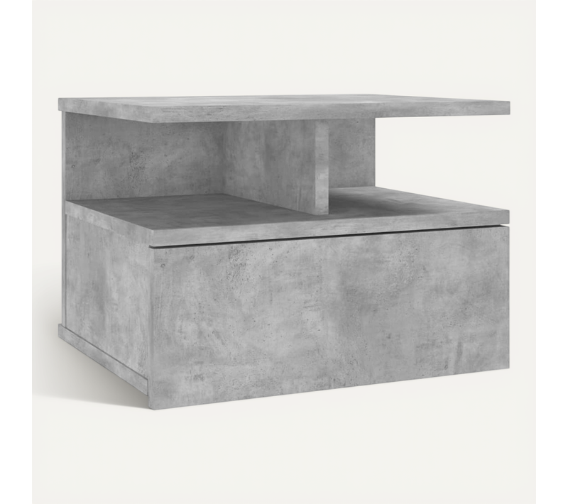 Table De Chevet Flottante Gris Béton Bois Contreplaqué