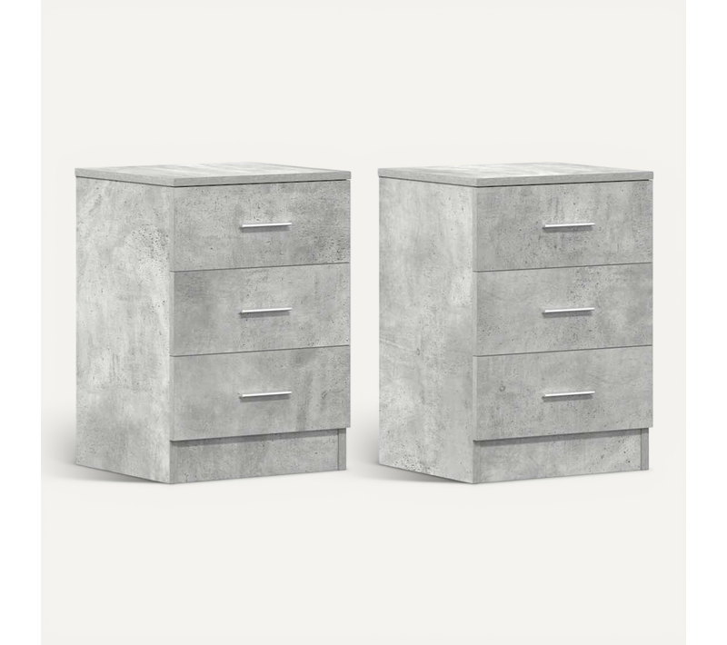 Tables De Chevet 2 Pièces Gris Béton 38x35x56 Cm Bois Contreplaqué