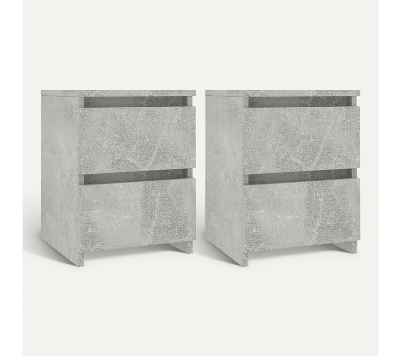 Tables De Chevet 2 Pièces Avec 2 Tiroirs Gris Béton 30x30x40 Cm Bois D'ingénierie Armoires