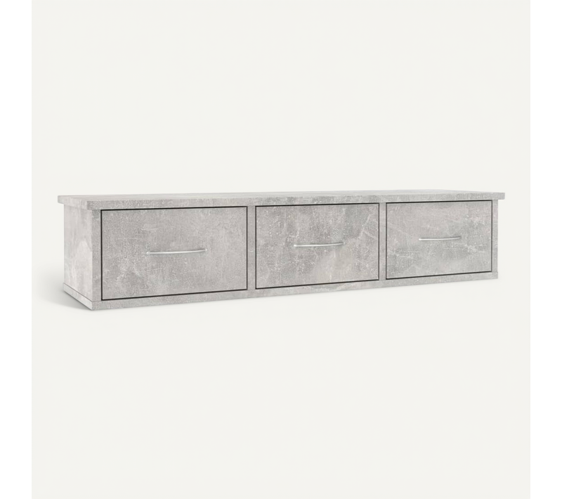 étagère Murale Avec Tiroirs Gris Béton Bois Contreplaqué